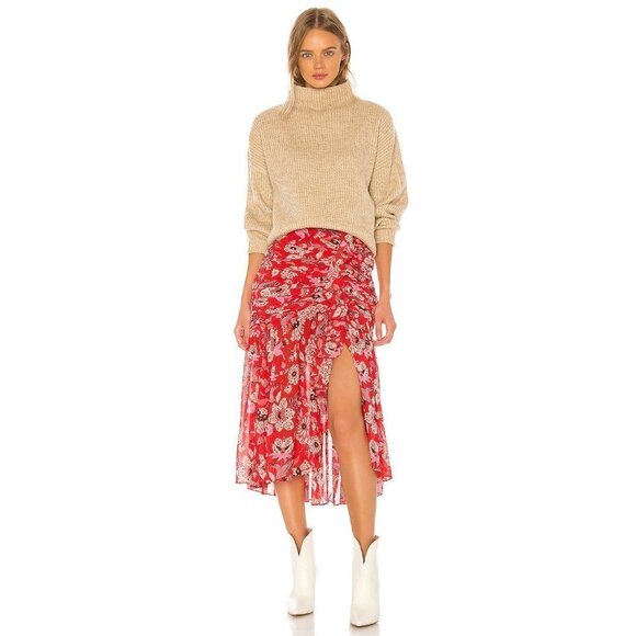 💕CINQ A SEPT💕 Midi Kathleen Skirt ~ Venetian Red - Picture 4 of 16